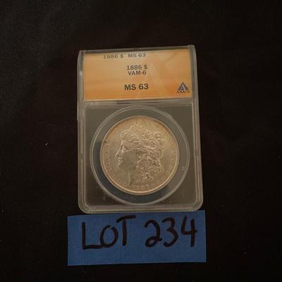 1886 ANACS  MS-62 Silver Morgan Dollar