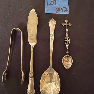 Lot of (3) Sterling Silver Antique Utensils, (1) Set of tongs