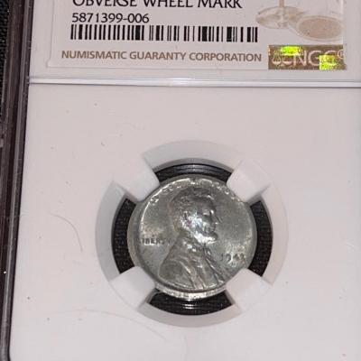 1943-S Struck off center mint error unciruclated details obverse wheel mark NGC