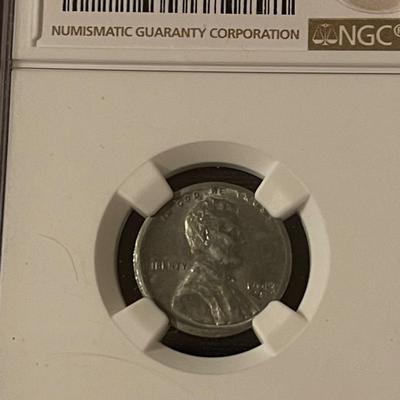 1943-S Struck off center mint error unciruclated details obverse wheel mark NGC