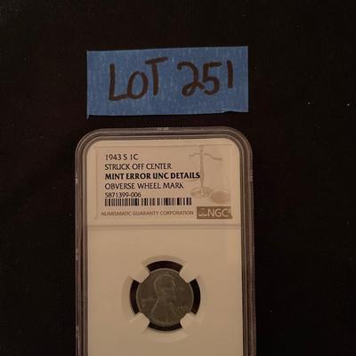 1943-S Struck off center mint error unciruclated details obverse wheel mark NGC