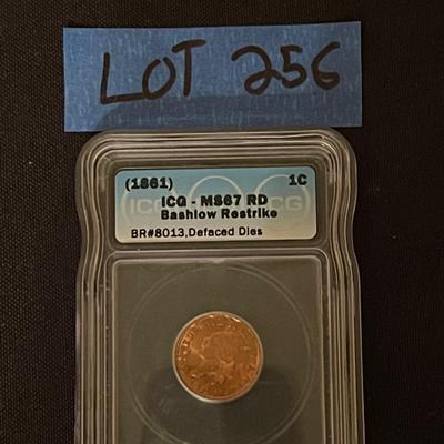 1861 1 cent ICQ certified MS-67 RD Bashlow Restrike defaced dies