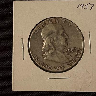 1957 Franklin Half Dollar, 1968 clipped penny