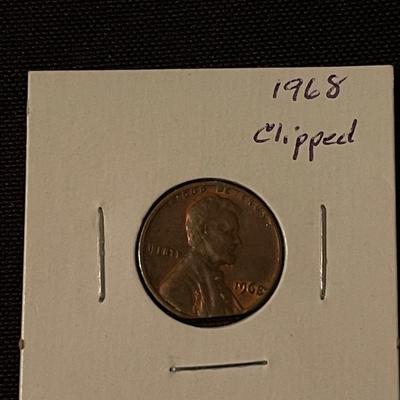 1957 Franklin Half Dollar, 1968 clipped penny