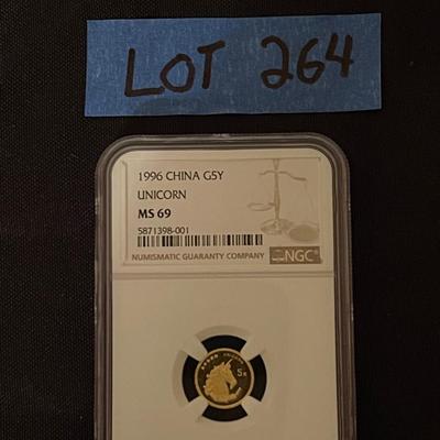 1996 Gold 5 yuan Unicorn coin MS-69 Certified by NGC