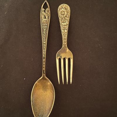 Sterling silver fork, sterling silver "Twin Cubs Yellow Stone Park!"