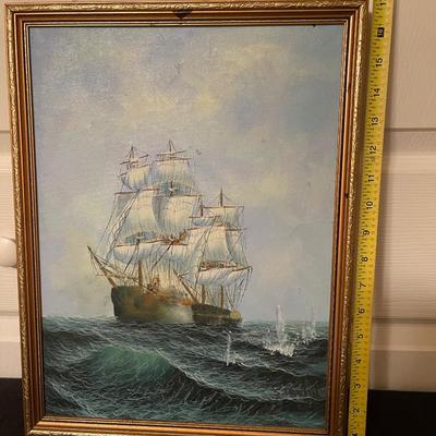 S.Irwin signed beautiful ship painting in gold frame.