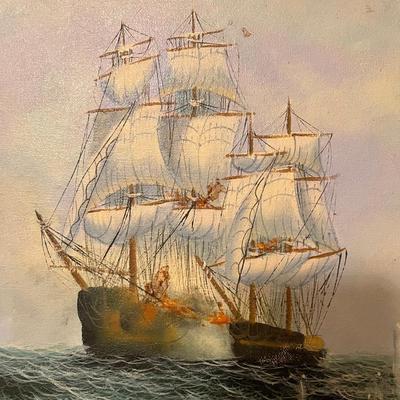 S.Irwin signed beautiful ship painting in gold frame.