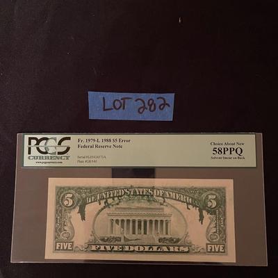 PCGS currency Federal Reserce 1988 $5 error (ink bleed)