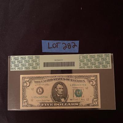 PCGS currency Federal Reserce 1988 $5 error (ink bleed)