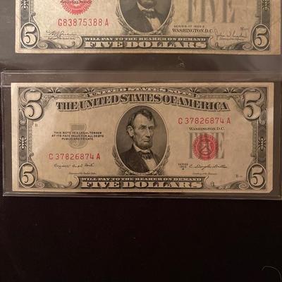 (2) Vintage Lincoln $5 dollar bills