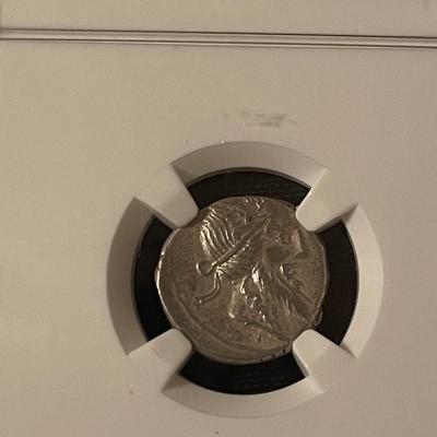 Circa 90 B.C. Roman Republic Q.Titius pegasus on tablet NGC certified VF strike 4/5 surface  