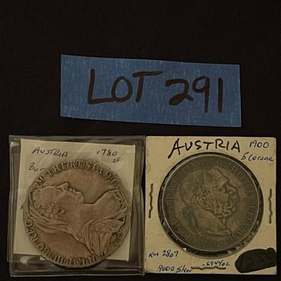 1780 Austria Burgau Thaler KM 22 silver, 1900 Austria 5 corona KM 