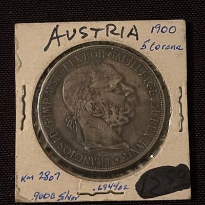 1780 Austria Burgau Thaler KM 22 silver, 1900 Austria 5 corona KM 