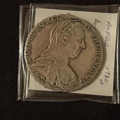 1780 Austria Burgau Thaler KM 22 silver, 1900 Austria 5 corona KM 