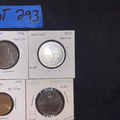 Lot of (7) vintage Italty vatican coins- Pope John Paul 2 Token, 1962 100 Lira km 73, 1957 100 lire km 55, 1977 50 lire km A121, 1979 20...