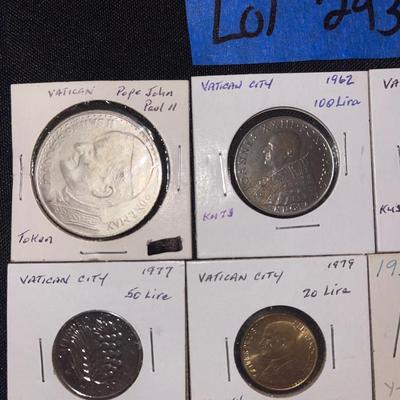 Lot of (7) vintage Italty vatican coins- Pope John Paul 2 Token, 1962 100 Lira km 73, 1957 100 lire km 55, 1977 50 lire km A121, 1979 20...