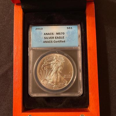 ANACS certified MS-70 silver Eagle dollar with box & case