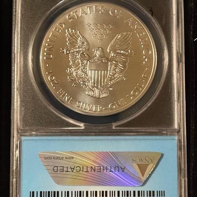 ANACS certified MS-70 silver Eagle dollar with box & case