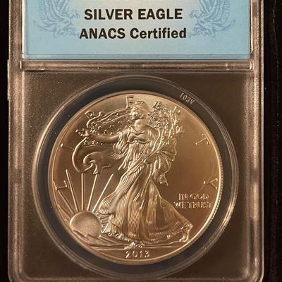 ANACS certified MS-70 silver Eagle dollar with box & case