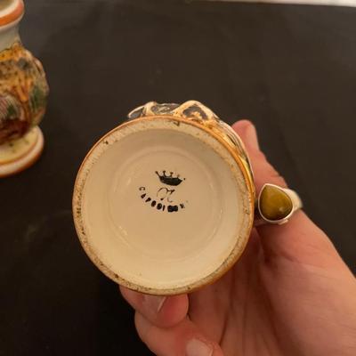 Roseville Pottery Pitcher and capodimonte s+p shakers