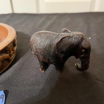 Antique carved bowl and elephant