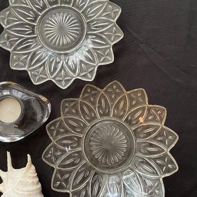 Vintage glassware, seashells and coral