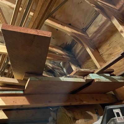 Huge wood board lot & (2) 24ft ladders 
