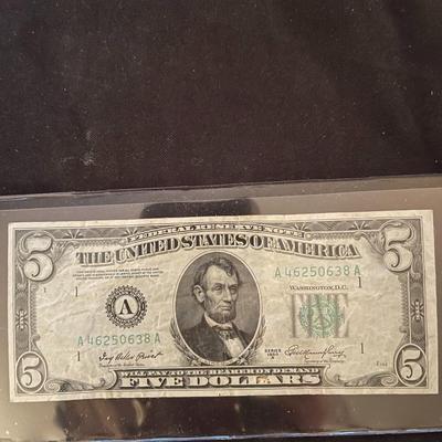 Vintage $5 Bill.