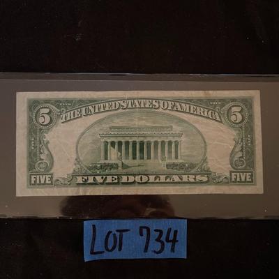 Vintage $5 Bill.