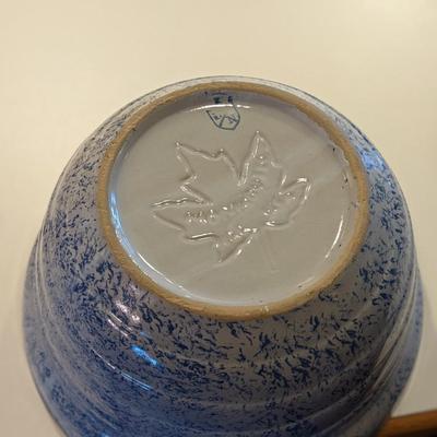 Monmouth Speckled Blue Maple Leaf Pottery Bowl