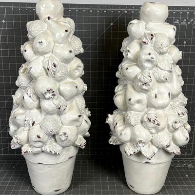 Wintertime White Centerpiece Terra Cota Fruit Cones 