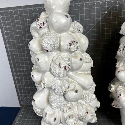 Wintertime White Centerpiece Terra Cota Fruit Cones 