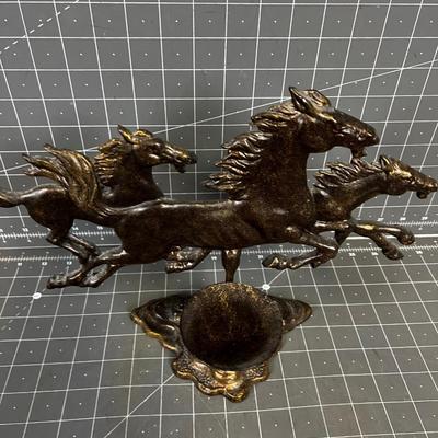 Running Horses in Bronze Cast Metal Candle Holder