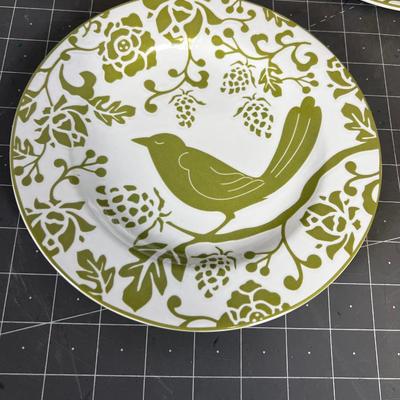5 Green Bird Dessert Plates 