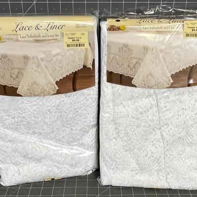 2 Oval White Lace Table Cloth 