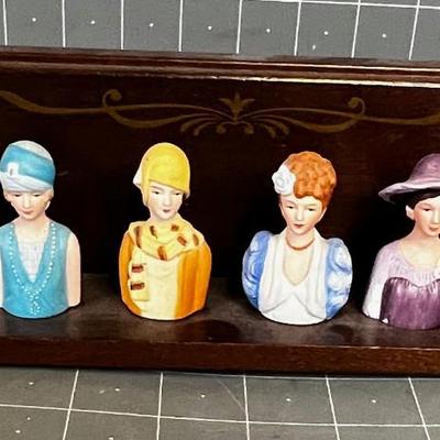 Avon Decorative Ladies Heads Thimbles (8) with Shelf