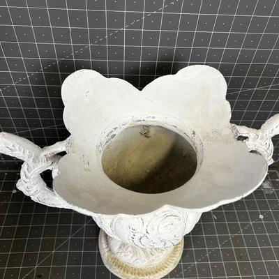 Cast Metal Vase, Painted Milky White
