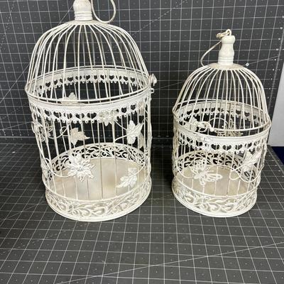 2 Matching Nesting Bird Cages, White 