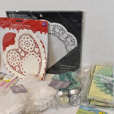 Assorted Party Supplies, Tissue Paper, Candles, Doilies, Butterfly Accessories