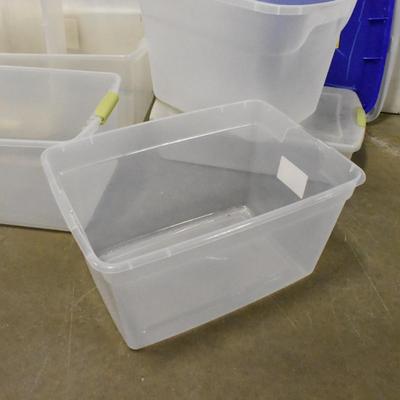 6 Clear Plastic Bins, With Lids