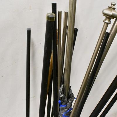 Lot of Assorted Curtain Rods, Crib Mattress, Laundry Hamper