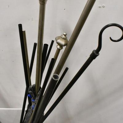 Lot of Assorted Curtain Rods, Crib Mattress, Laundry Hamper