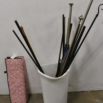 Lot of Assorted Curtain Rods, Crib Mattress, Laundry Hamper