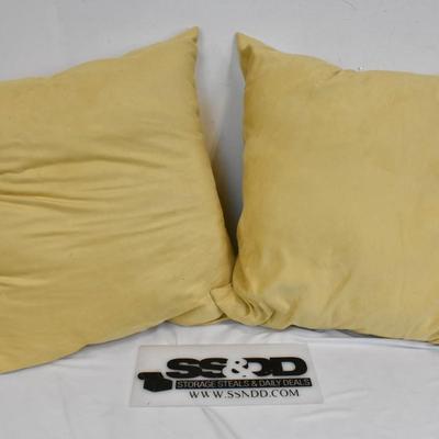 2 Large Decorative Pillows, 22 Inch Square Yellow Pillows