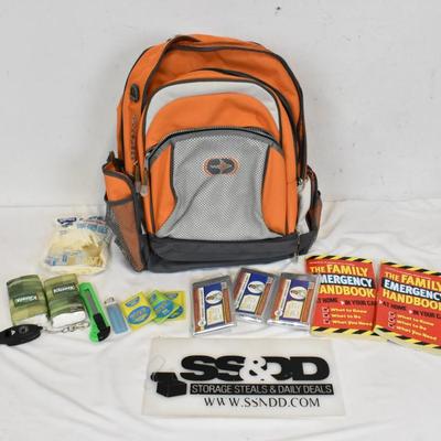Eastsport Orange Backpack, Emergency Blankets, Kleenex