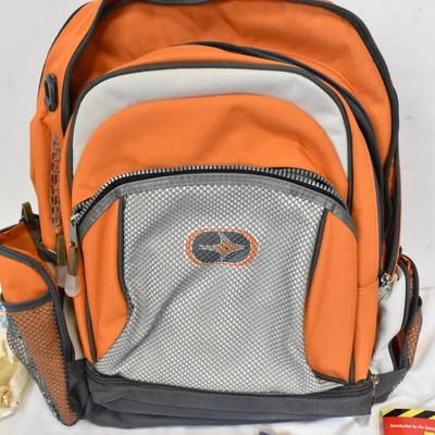 Eastsport Orange Backpack, Emergency Blankets, Kleenex