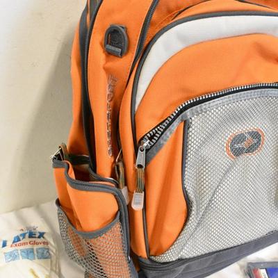 Eastsport Orange Backpack, Emergency Blankets, Kleenex