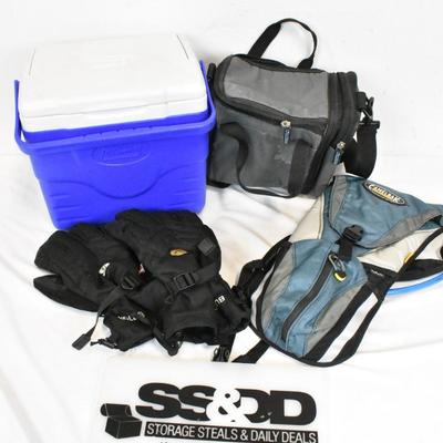 4 pc Outdoors, 2 Coolers, Camelbak Backpack, Gloves