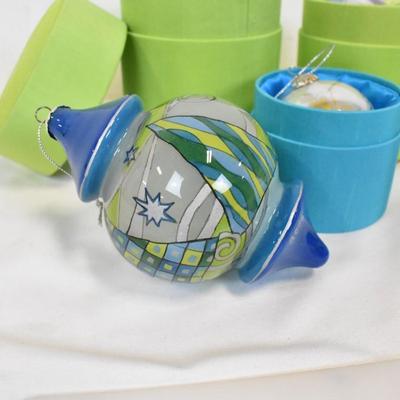 3 Glass Ornaments With Fabric Boxes